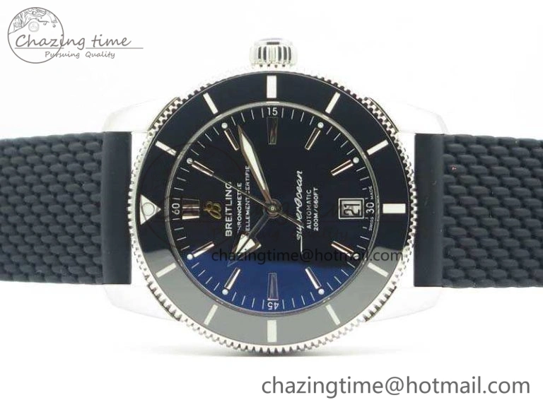 SuperOcean 42mm AB2010 SS GF 1:1 Best Edition Black Dial Black Ceramic Bezel On Rubber Strap B20