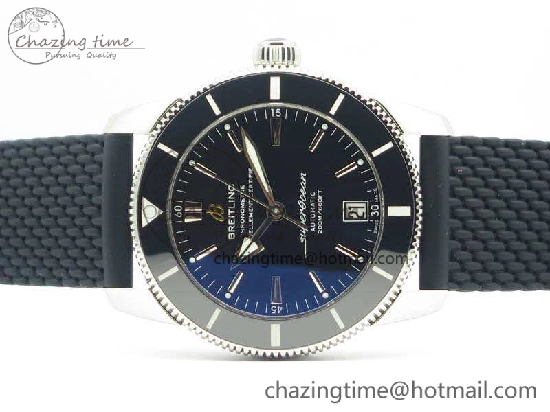 SuperOcean 42mm AB2010 SS GF 1:1 Best Edition Black Dial Black Ceramic Bezel On Rubber Strap B20