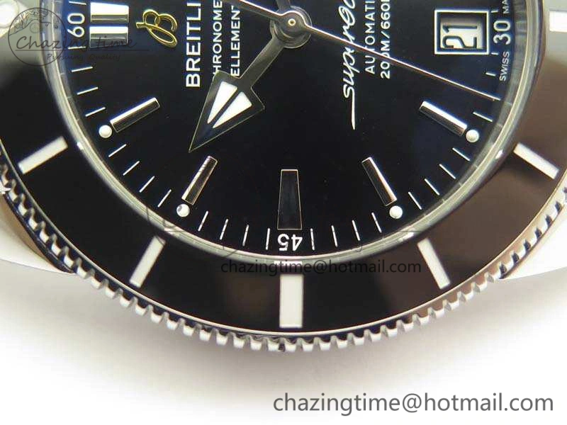 SuperOcean 42mm AB2010 SS GF 1:1 Best Edition Black Dial Black Ceramic Bezel On Rubber Strap B20