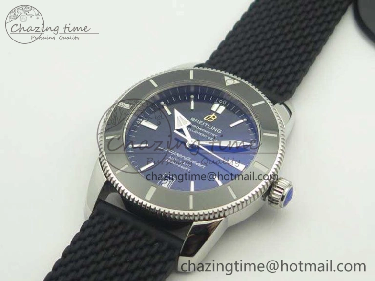 SuperOcean 42mm AB2010 SS GF 1:1 Best Edition Black Dial Black Ceramic Bezel On Rubber Strap B20