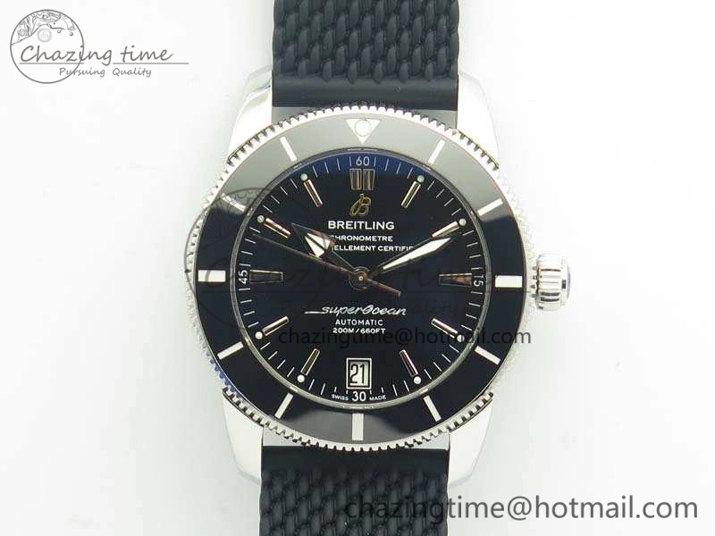 SuperOcean 42mm AB2010 SS GF 1:1 Best Edition Black Dial Black Ceramic Bezel On Rubber Strap B20