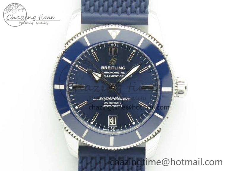 SuperOcean 42mm AB2010 SS GF 1:1 Best Edition Blue Dial Blue Ceramic Bezel On Rubber Strap B20