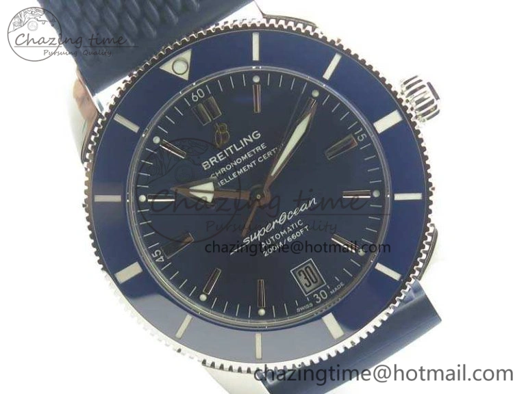 SuperOcean 42mm AB2010 SS GF 1:1 Best Edition Blue Dial Blue Ceramic Bezel On Rubber Strap B20