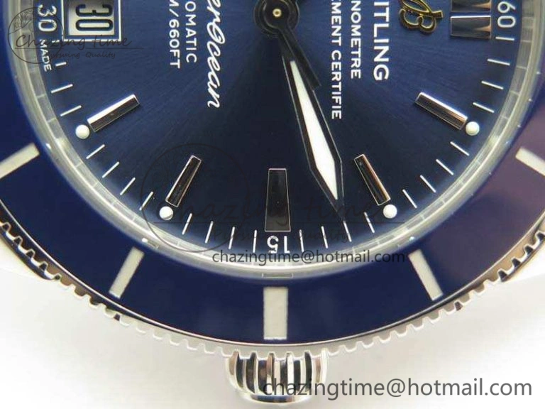 SuperOcean 42mm AB2010 SS GF 1:1 Best Edition Blue Dial Blue Ceramic Bezel On Rubber Strap B20