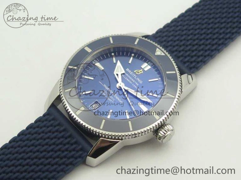 SuperOcean 42mm AB2010 SS GF 1:1 Best Edition Blue Dial Blue Ceramic Bezel On Rubber Strap B20