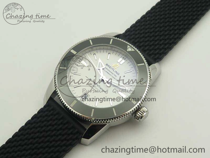 SuperOcean 42mm AB2010 SS GF 1:1 Best Edition White Dial Black Ceramic Bezel On Rubber Strap B20