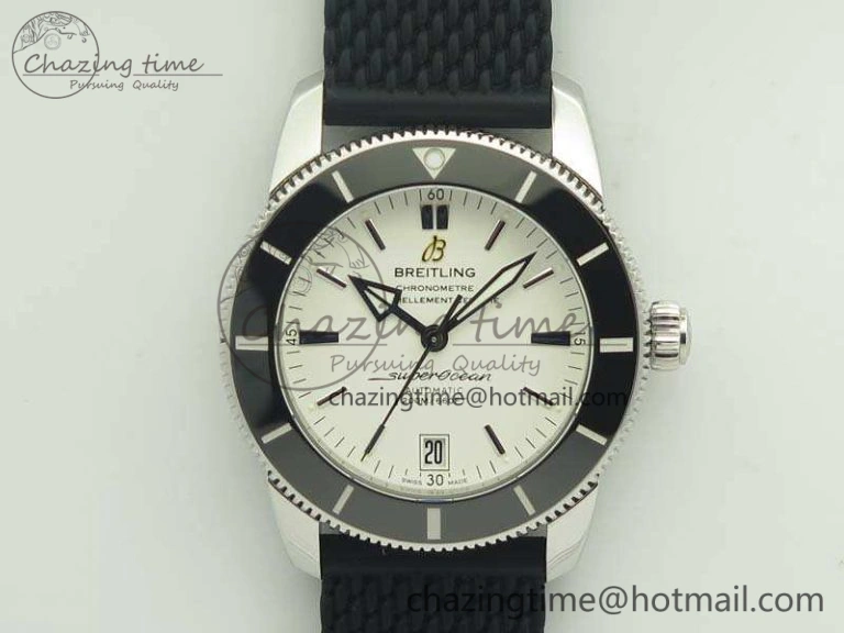 SuperOcean 42mm AB2010 SS GF 1:1 Best Edition White Dial Black Ceramic Bezel On Rubber Strap B20