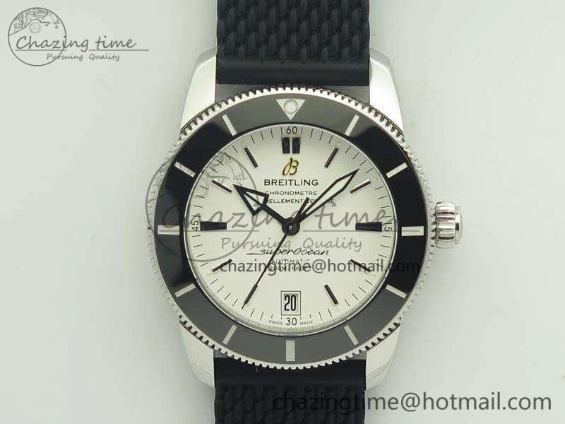 SuperOcean 42mm AB2010 SS GF 1:1 Best Edition White Dial Black Ceramic Bezel On Rubber Strap B20