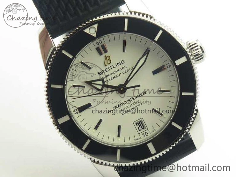 SuperOcean 42mm AB2010 SS GF 1:1 Best Edition White Dial Black Ceramic Bezel On Rubber Strap B20