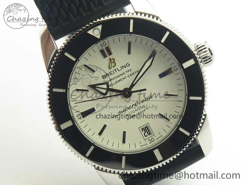 SuperOcean 42mm AB2010 SS GF 1:1 Best Edition White Dial Black Ceramic Bezel On Rubber Strap B20