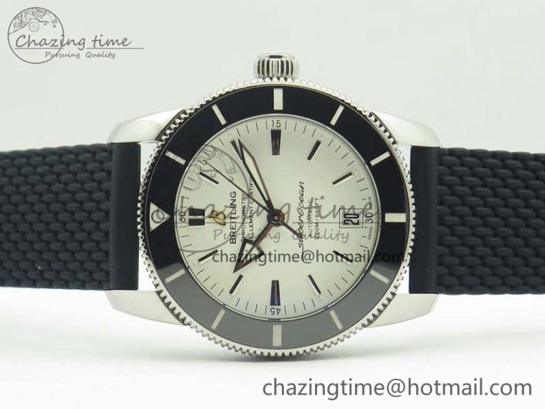 SuperOcean 42mm AB2010 SS GF 1:1 Best Edition White Dial Black Ceramic Bezel On Rubber Strap B20