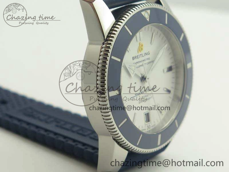 SuperOcean 42mm AB2010 SS GF 1:1 Best Edition White Dial Blue Ceramic Bezel On Rubber Strap B20