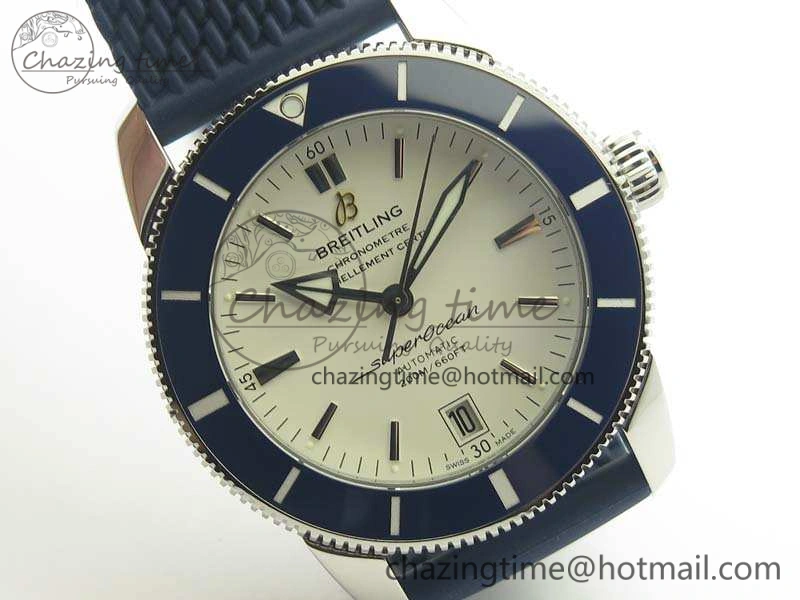 SuperOcean 42mm AB2010 SS GF 1:1 Best Edition White Dial Blue Ceramic Bezel On Rubber Strap B20