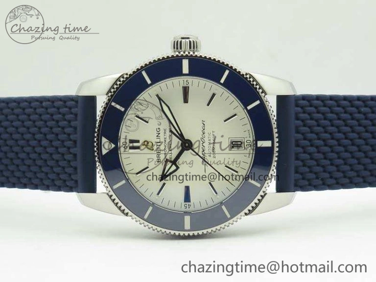 SuperOcean 42mm AB2010 SS GF 1:1 Best Edition White Dial Blue Ceramic Bezel On Rubber Strap B20