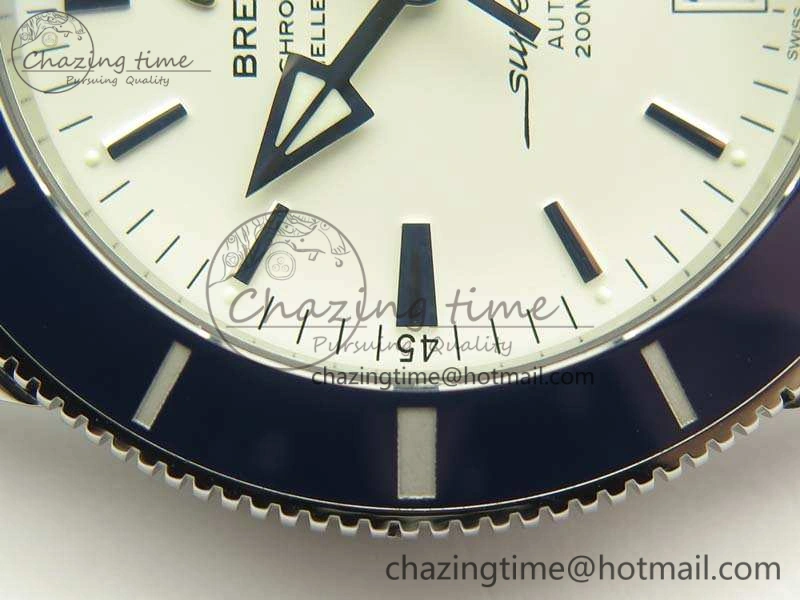 SuperOcean 42mm AB2010 SS GF 1:1 Best Edition White Dial Blue Ceramic Bezel On Rubber Strap B20