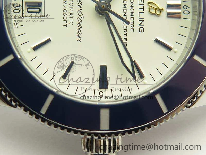 SuperOcean 42mm AB2010 SS GF 1:1 Best Edition White Dial Blue Ceramic Bezel On Rubber Strap B20
