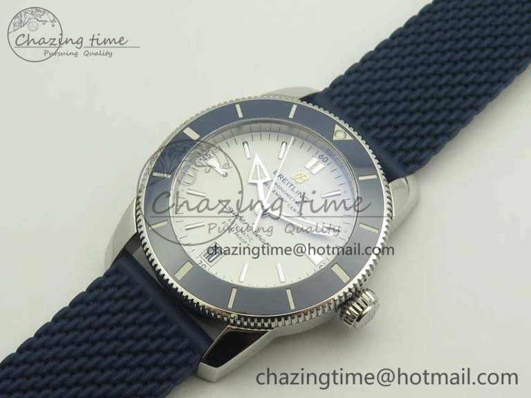 SuperOcean 42mm AB2010 SS GF 1:1 Best Edition White Dial Blue Ceramic Bezel On Rubber Strap B20