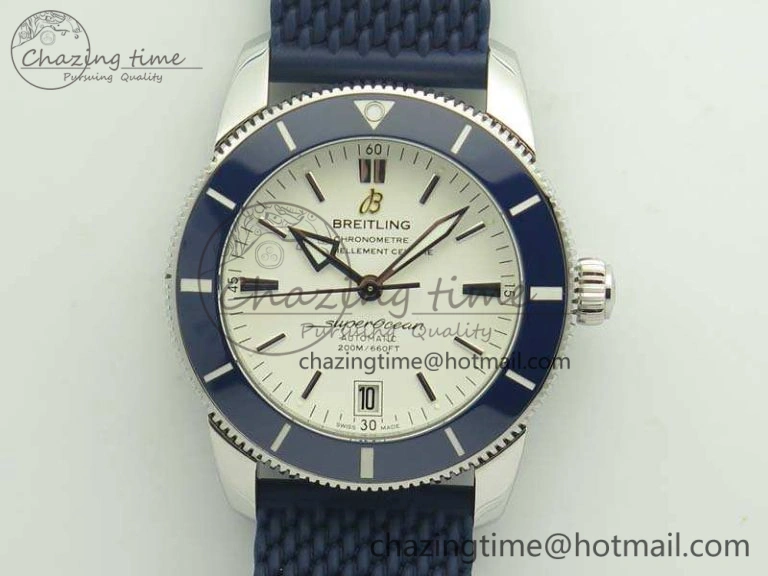 SuperOcean 42mm AB2010 SS GF 1:1 Best Edition White Dial Blue Ceramic Bezel On Rubber Strap B20