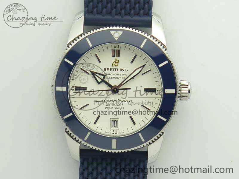 SuperOcean 42mm AB2010 SS GF 1:1 Best Edition White Dial Blue Ceramic Bezel On Rubber Strap B20