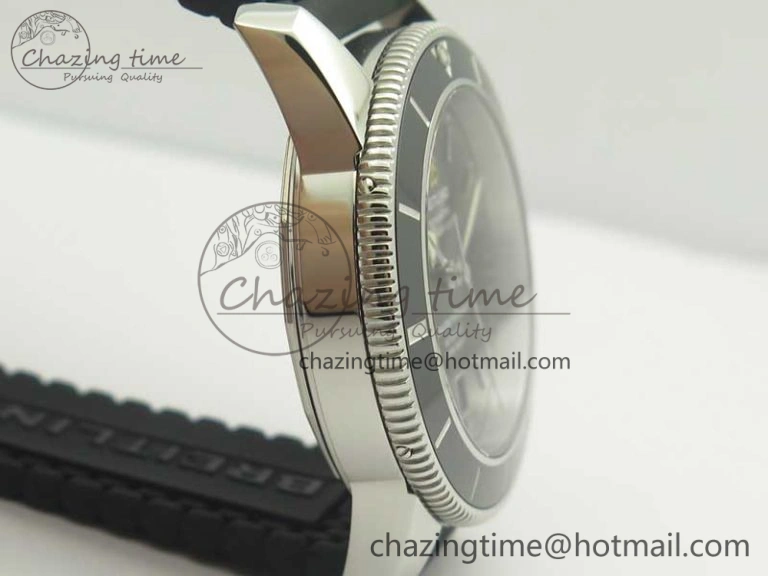 SuperOcean 42mm AB2010 SS OMF 1:1 Best Edition Black Dial Black Ceramic Bezel on Black Rubber Strap A2824
