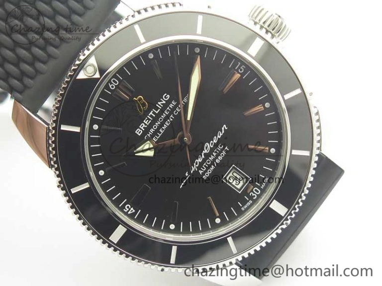 SuperOcean 42mm AB2010 SS OMF 1:1 Best Edition Black Dial Black Ceramic Bezel on Black Rubber Strap A2824
