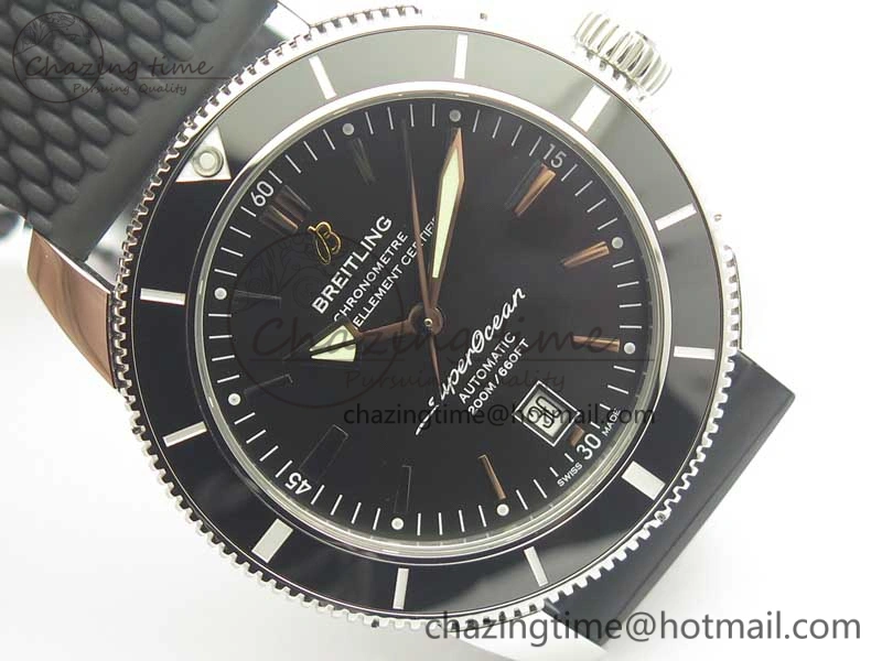 SuperOcean 42mm AB2010 SS OMF 1:1 Best Edition Black Dial Black Ceramic Bezel on Black Rubber Strap A2824