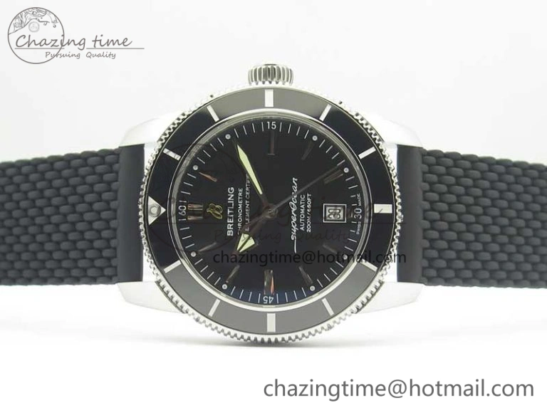 SuperOcean 42mm AB2010 SS OMF 1:1 Best Edition Black Dial Black Ceramic Bezel on Black Rubber Strap A2824