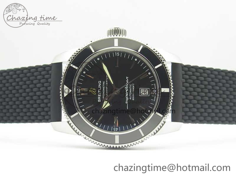 SuperOcean 42mm AB2010 SS OMF 1:1 Best Edition Black Dial Black Ceramic Bezel on Black Rubber Strap A2824