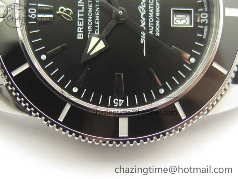 SuperOcean 42mm AB2010 SS OMF 1:1 Best Edition Black Dial Black Ceramic Bezel on Black Rubber Strap A2824