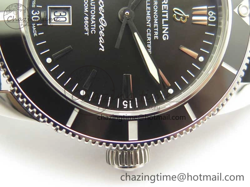 SuperOcean 42mm AB2010 SS OMF 1:1 Best Edition Black Dial Black Ceramic Bezel on Black Rubber Strap A2824