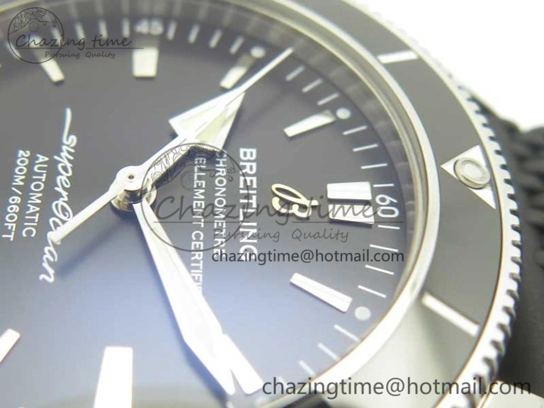 SuperOcean 42mm AB2010 SS OMF 1:1 Best Edition Black Dial Black Ceramic Bezel on Black Rubber Strap A2824
