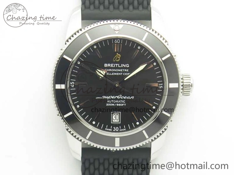 SuperOcean 42mm AB2010 SS OMF 1:1 Best Edition Black Dial Black Ceramic Bezel on Black Rubber Strap A2824