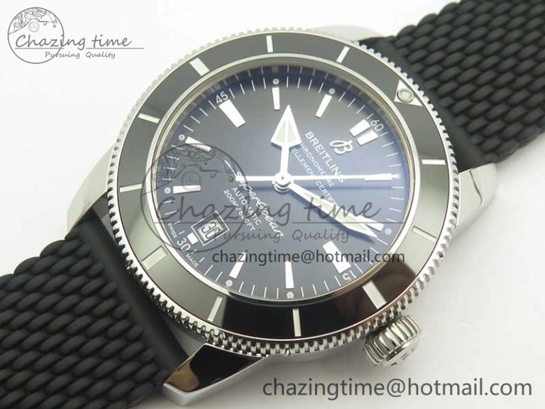 SuperOcean 42mm AB2010 SS OMF 1:1 Best Edition Black Dial Black Ceramic Bezel on Black Rubber Strap A2824