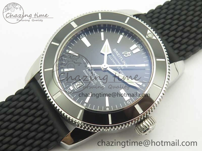 SuperOcean 42mm AB2010 SS OMF 1:1 Best Edition Black Dial Black Ceramic Bezel on Black Rubber Strap A2824
