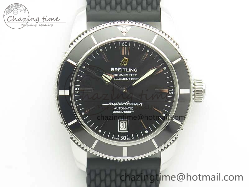 SuperOcean 42mm AB2010 SS OMF 1:1 Best Edition Black Dial Black Ceramic Bezel on Black Rubber Strap A2824
