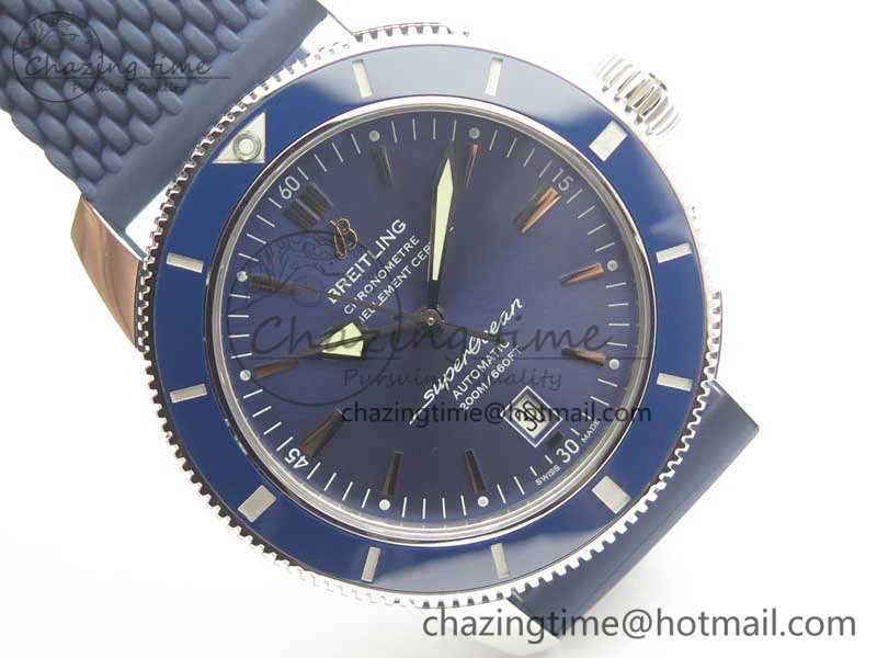 SuperOcean 42mm AB2010 SS OMF 1:1 Best Edition Blue Dial Blue Ceramic Bezel on Blue Rubber Strap A2824