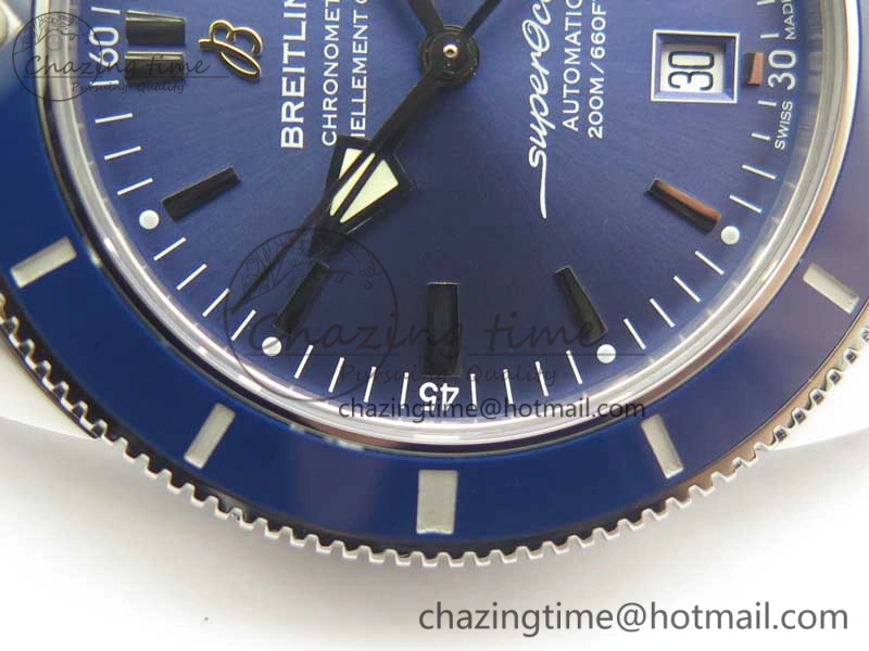 SuperOcean 42mm AB2010 SS OMF 1:1 Best Edition Blue Dial Blue Ceramic Bezel on Blue Rubber Strap A2824