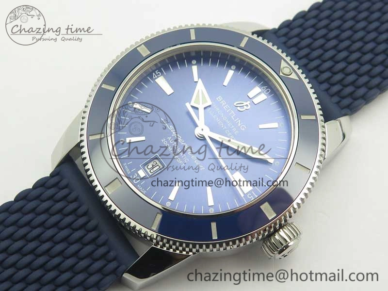 SuperOcean 42mm AB2010 SS OMF 1:1 Best Edition Blue Dial Blue Ceramic Bezel on Blue Rubber Strap A2824