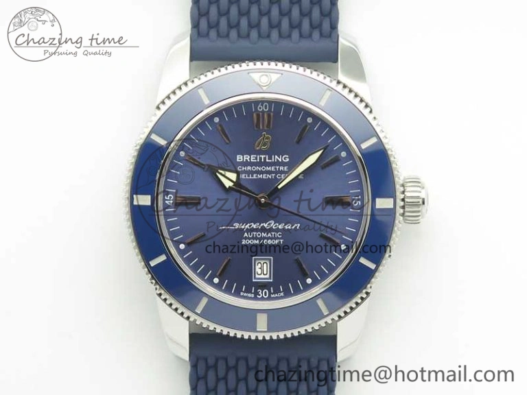 SuperOcean 42mm AB2010 SS OMF 1:1 Best Edition Blue Dial Blue Ceramic Bezel on Blue Rubber Strap A2824