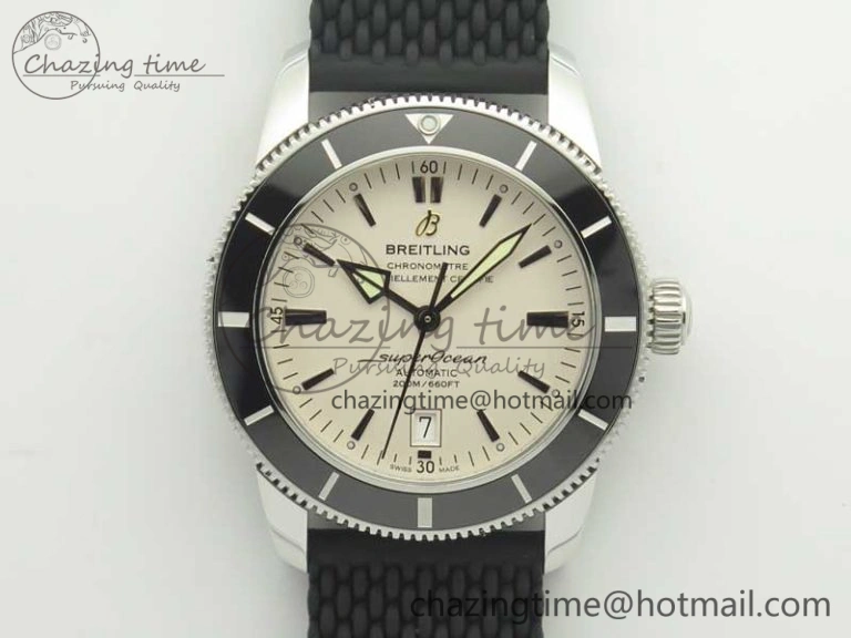 SuperOcean 42mm AB2010 SS OMF 1:1 Best Edition White Dial Black Ceramic Bezel on Black Rubber Strap A2824
