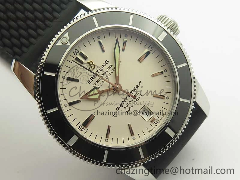 SuperOcean 42mm AB2010 SS OMF 1:1 Best Edition White Dial Black Ceramic Bezel on Black Rubber Strap A2824