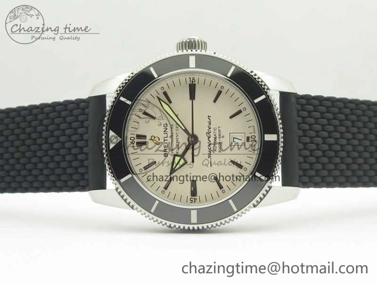 SuperOcean 42mm AB2010 SS OMF 1:1 Best Edition White Dial Black Ceramic Bezel on Black Rubber Strap A2824