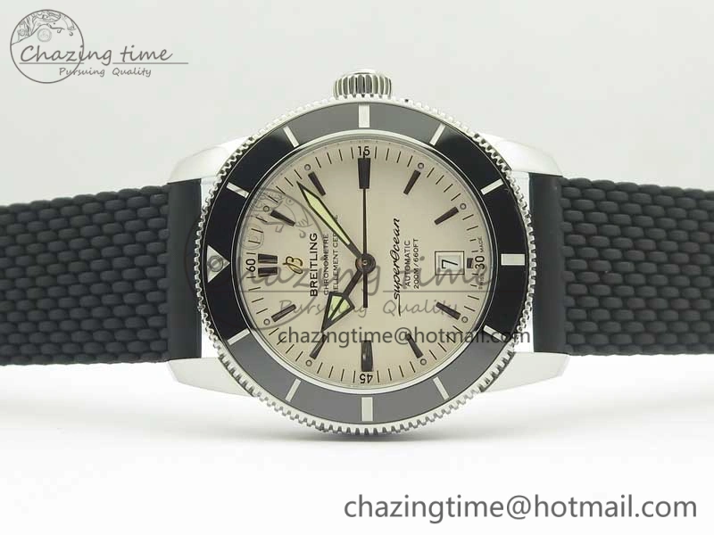 SuperOcean 42mm AB2010 SS OMF 1:1 Best Edition White Dial Black Ceramic Bezel on Black Rubber Strap A2824