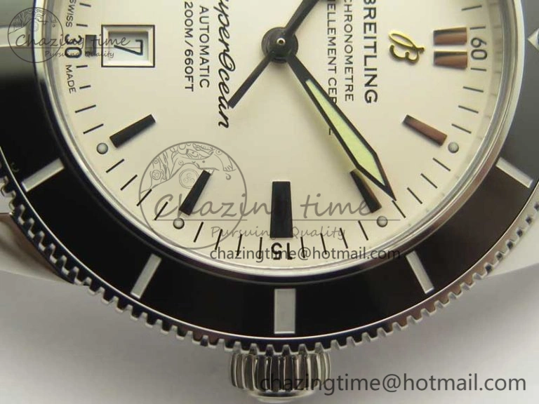 SuperOcean 42mm AB2010 SS OMF 1:1 Best Edition White Dial Black Ceramic Bezel on Black Rubber Strap A2824