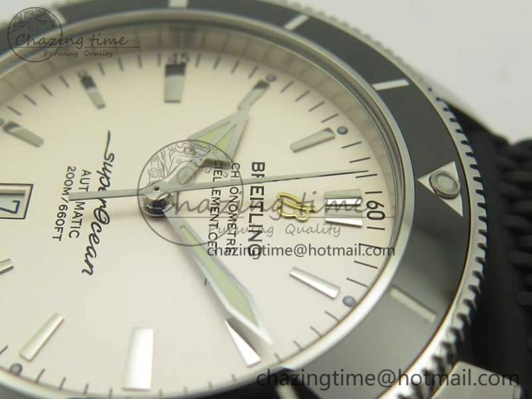 SuperOcean 42mm AB2010 SS OMF 1:1 Best Edition White Dial Black Ceramic Bezel on Black Rubber Strap A2824