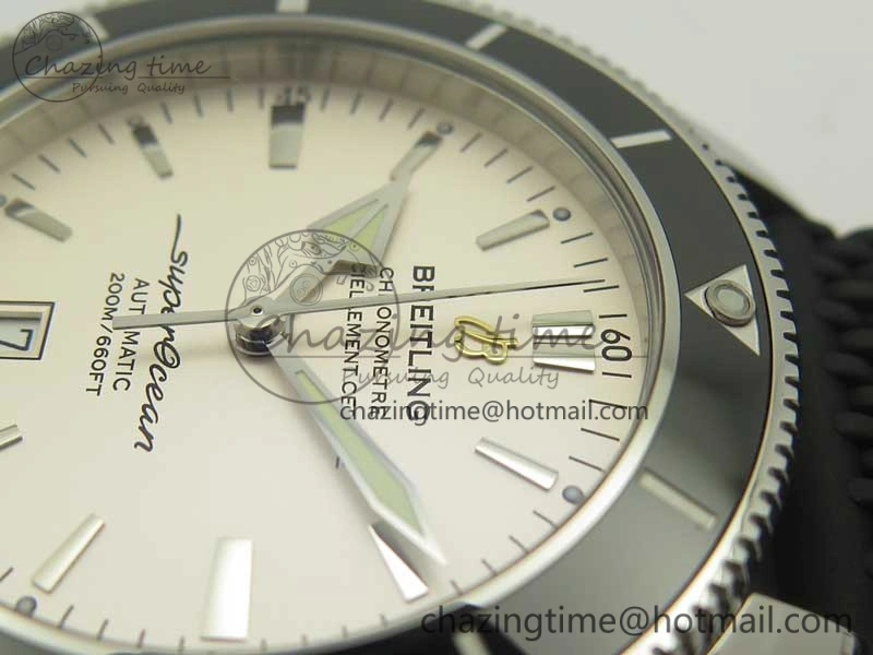 SuperOcean 42mm AB2010 SS OMF 1:1 Best Edition White Dial Black Ceramic Bezel on Black Rubber Strap A2824