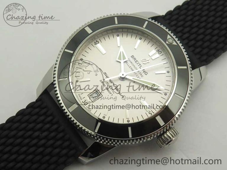 SuperOcean 42mm AB2010 SS OMF 1:1 Best Edition White Dial Black Ceramic Bezel on Black Rubber Strap A2824