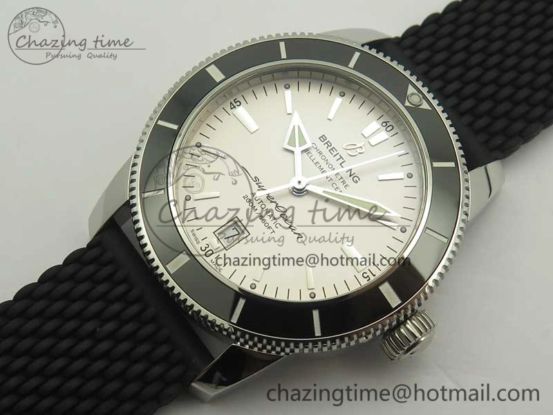 SuperOcean 42mm AB2010 SS OMF 1:1 Best Edition White Dial Black Ceramic Bezel on Black Rubber Strap A2824