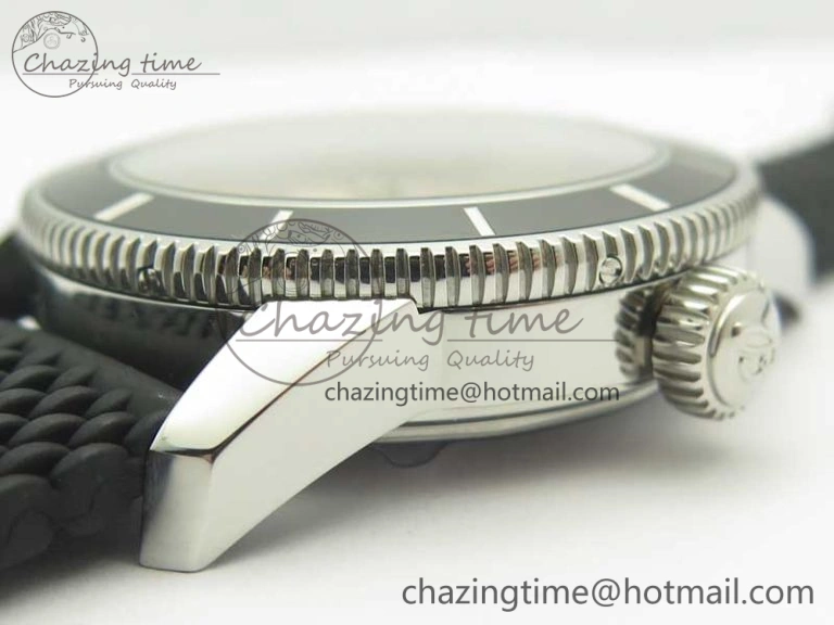SuperOcean 42mm AB2010 SS OMF 1:1 Best Edition White Dial Black Ceramic Bezel on Black Rubber Strap A2824