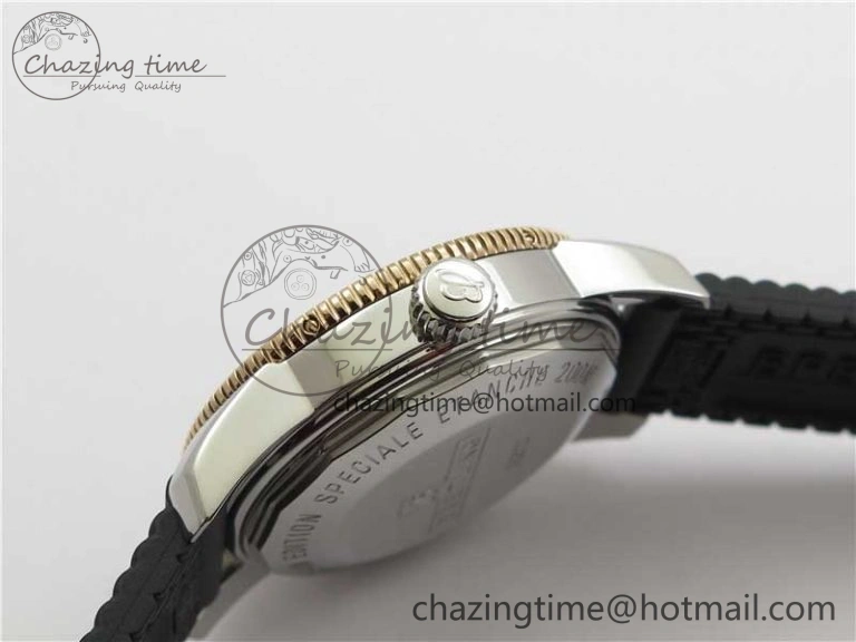 SuperOcean 42mm AB2010 SS RG B50 1:1 Best Edition Black Dial Black Ceramic Bezel on Black Rubber strap A2824